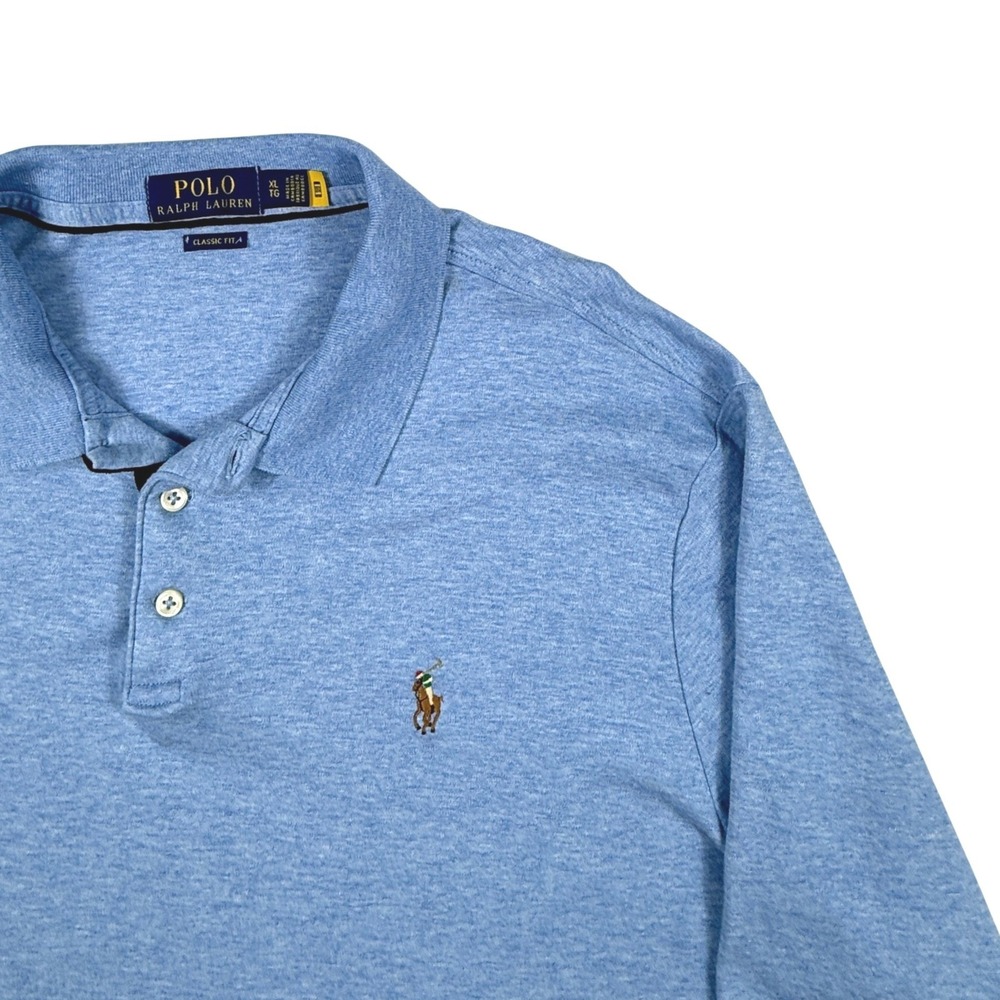 Polo Ralph Lauren Long Sleeve Polo Mens XL Classic Fit Blue Stretch Flesh Pony